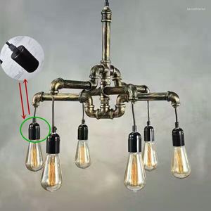 Pendant Lamps Loft Vintage Handmade American Country Iron Antique Brass Water Pipe Lamp Finished Cover With Plastic Sockets