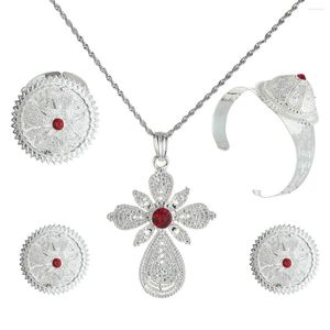 Orecchini da collana impostati 4pcs/lotto Crystal Crystal Eritrea Africa Cross Chain Women Etnic Etiopi Bridal