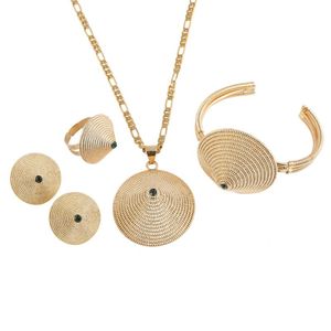 Necklace Earrings Set & Ethiopian Eritrean African Bride Gold Women Collar Pendant Necklaces Free Size Bangle Ring Arab Bridal Earri