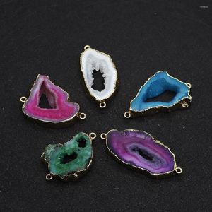 Charms Crystal Irregular Shape Double Hole Connector Plating Pendant Natural Stone Agate Couple Style Male And Female Universal