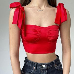 Tanques femininos Sexy Tube Corpet Crop top para mulheres Summer Lace-up Sling Camis Off Omber Tank 2023 Bustier Vintage Ruched Streetwear