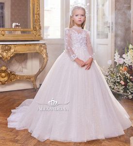 Flickaklänningar underbara 2023 White Flower Girls Dress for Wedding Evening Children spets prinsessa fest tävling klänningar födelsedag