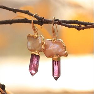 Dangle Earrings FUWO Female Freshwater Pearl Gold Trimmed Genuine Natural Crystal Quartz Point For Women ER545