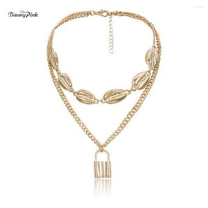Chains Banny Pink High Street Metal Padlock Pendant Choker Necklace For Women Sexy Conch Layer Chain Clavicle Colliers