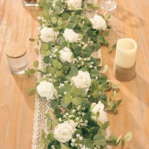 Decorative Flowers Wreaths 180cm Silk White Rose Artificial Flowers Garland Babies Breath Gypsophila Decoration Wedding Centerpieces for T 230308