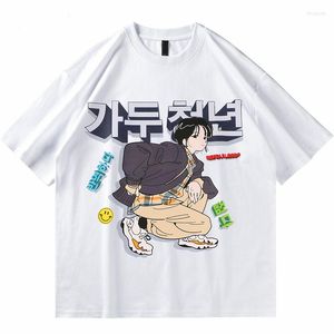 Męskie koszulki Hip Hop Tshirt Men Blouse Harajuku kreskówka Koreańska druk nadmierna koszulka top bawełny swobodny letni ubrania z krótkim rękawem