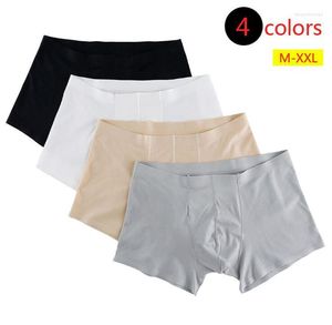 Underpants High-end Noble Flocking Solid Mens Trunk Underwear Super Soft Low-Rise Seamless Invisible Short Boxer Male 4 Colors