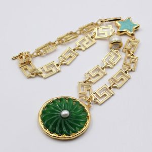 Hänge halsband guaiguai smycken vit keshi pärla blå turkosa bezel set pärlor guldpläterad kedja lång halsband uttalande gröna jades