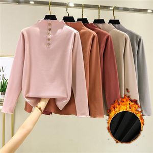 Women's T Shirts 2023 Autumn Winter Women Cotton Long Sleeve Solid Color Button Tshirts mode High Quality Ladies Slim Warm Y83
