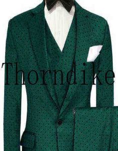 Suits Blazers Custom Made Dark Green Dot Suits For Men 3 -delige broek Casual bruiloft bruidegom Blazer Custom Tuxedo Men For Wedding J229604533