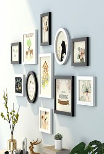Modern schattig patroon muur hangende po frames set 11stcs houten fotolijsten passen sofa bed woonkamer muur decor po frame9683394
