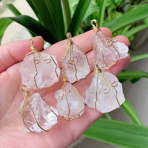 Pendant Necklaces 1PC Reiki Healing Irregular Rock Nuggets Natural Stone Pendulum White Clear Quartz Wire Wrapped Crystal Pendants Women