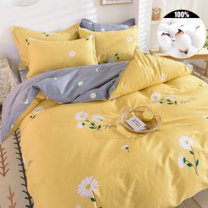 Sängkläder sätter bomullsbäddsuppsättning 3st Daisy Flower Mönster Däcke Cover 2Pillowcases Reactive Printing Dying No Fading No-Pilling 16Sizes 230308