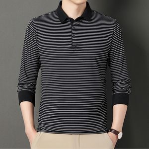 Men's Polos Fashion Brand Striped Polo Shirt for Men Long Sleeve Autumn and Spring Clothing Streetwear Casual Male Polo Shirt Korean Tops 230308