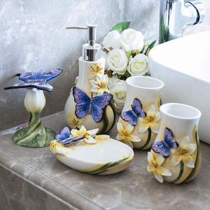 Bath Accessory Set Five-piece Bathroom Accessories Toothbrush Holder Ceramics Toothpaste Dispenser Soap Cup Wedding Gifts