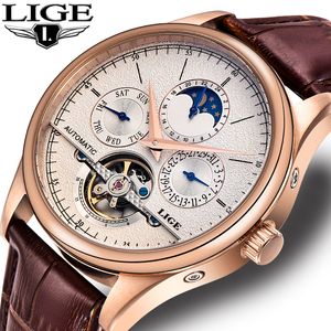 Armbanduhr Lige Marke Classic Mens Retro Uhren Automatische mechanische Uhr Watch Uhr Echtes Leder wasserdichtes Militärhandwerk 230307