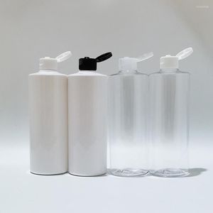 Storage Bottles 400ml Plastic Refillable Cosmetic For Travel Packaging PET Flap Cover Cap Bottle 400CC Big Size Shampoo Lotion Container