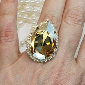 Klaster Pierścienie Big 7s Szampan Żółty kryształ cytrynowy kamienie szlachetne Diamenty dla kobiet Lady luksusowe biżuterię