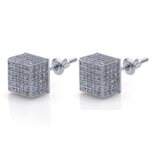 Stick Luksusowe projektanty kolczyki męskie Diamond Micro Pave Square Cz Cz Gold Pleted Out Bling Studs Upuść dostawa klejnot dhgarden dhla3