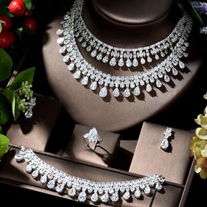 Necklace Earrings Set HIBRIDE Luxury Bridal Wedding CZ Classic Design Women 4pc Engagement Ceremony And Anniversary Bijoux N-1296