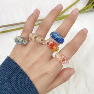 Cluster Rings Minar 5 Pieces/Set Clear Resin Set For Women 2023 How Sale Transparent Real Dye Daisies Sun Flowers Arcylic Charm RingCluster