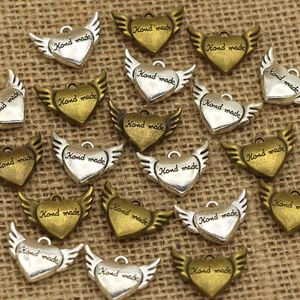 Charms 10st Heart Wing Vintage Angel Pendant Silver Bronze Handmade Alloy Metal for Smycken Making DIY Armband