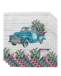 Table Napkin Tropical Plants Cactus Truck 4/6/8pcs Cloth Decor Dinner Towel For Kitchen Plates Mat Wedding Party Decoration