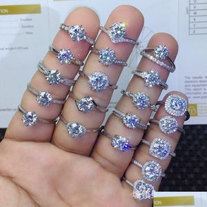 Ringe 925 Sterling Silber Moissanit zertifizierter Diamantring für Frauen Luxus Verlobung D Farbe VVS1 Rund 1 Karat Openin Dhgarden Dhd1N