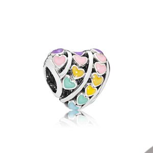 Colorful Love Heart Charms fro Pandora Real Sterling Silver Snake Chain Bracelet Bangle Making Charm Set Womens designer Jewelry Components with Original Box