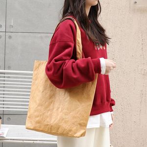 Akşam çantaları Japon moda pileli çanta ins vintage dupont kağıt çanta net kırmızı yıkama kraft omuz