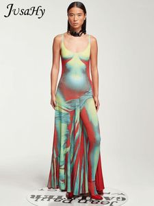 Casual Dresses Jusahy Women Winter 2023 Y2K High Street Unique 3D Sexig tryckt Slip Vintage Dress Fit och Flare Bohemian Chic Culotte