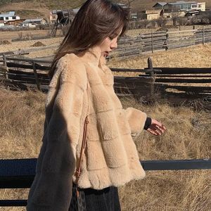 Women's Fur 2023 Autumn Winter Korean Fashion Loose Faux Coat Women Casual Outerwear Female Elegant Solid Short Jacket Stand Collar
