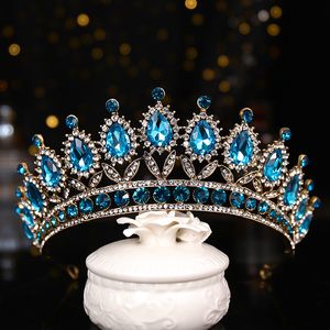 Hochzeit Haarschmuck Luxus Blau Kristall Krone Braut Tiaras Und Königin Diadem Festzug Braut Zubehör 230307