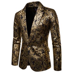 Mäns kostymer Blazers Men's Golden Floral Blazers Business Casual Suit Wedding Dress Gold Blazer 230308
