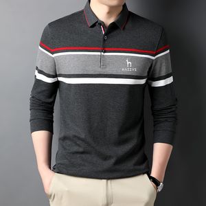 Men's Polos HAZZYS Golf Clothing AutumnWinter Thin Long Sleeve Striped Polo Shirt Korean Version Color Patchwork Lapel 230308