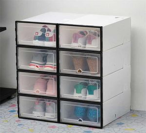6 adet şeffaf ayakkabı kutusu kalınlaştırılmış toz geçirmez depolama istiflenmiş kombinasyon kabini organizatör 211125163698