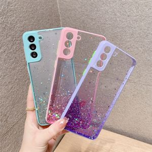 Bling parıltı epoksi yıldızlı gökyüzü kılıfları yumuşak TPU kamera koruyucusu Samsung S23 Ultra Plus A13 A23 A33 A53 A73 A03 Core A04 M32 A03 için Şok geçirmez