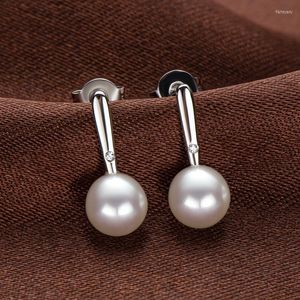 Stud Earrings Lnngy 925 Sterling Silver Simple 6.5-7mm Natural Freshwater Pearl Jewelry For Women Wedding Gifts