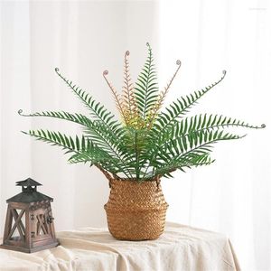 Flores decorativas 18 Cabeças Plantas artificiais Fern Green Seahorse Sea Grass em vasos de escritório Acessórios para decoração de escritório Crafts de plástico artesanato