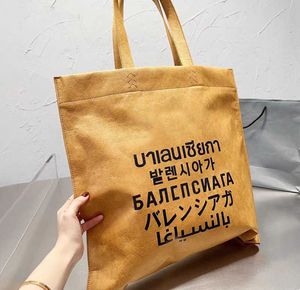 Tasarımcı Kraft Kağıt Torba Plaj Çantaları Mektuplar Omuz Moda Tote Büyük Alışveriş