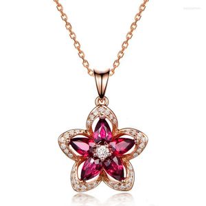 Chains 18K Rose Gold Five Pointed Star Ruby Colorful Treasure Pendant Female Clavicle Chain