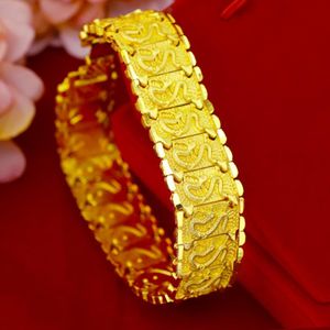 Erkekler bilek bileği zinciri bağlantısı 20mm genişliğinde ejderha tasarımı gerçek 18k sarı altın dolu katı mücevher hediye moda aksesuarları