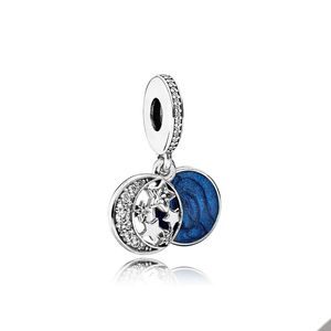 Moon e Blue Sky Dangle Charm Real Sterling Silver para Pandora Snake Chain Designer Bracelet colar Fazendo Charms Women Jewelry Components com caixa original