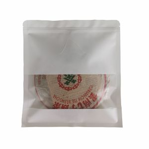 White Kraft Paper Storage Bag With Window For Puer Tea Cake Packaging Recyclable Self Sealing Bags LX3987