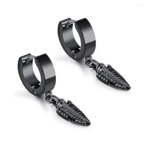 Hoop Earrings 2023 Punk Black Feather Pendants For Men Women Fashion Small Stainless Steel Piercing Hip Hop Jewelry