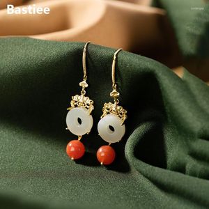 Dangle Earrings Bastiee Vintage Jade Drop For Women Red Agate Silver 925 Jewelry Gold Plating Elegant Lady