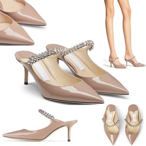 Fashion Women Sandals Pumps Trendy London BING 65 mm Nude Leather Italian Pointed Toes Slingback Crystal Ankle Strap Designer Evening Dress Sandal High Heels EU 35-43