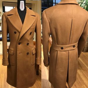 Brown Men Tuxedo Wool Blend Overcoat Single Breasted Male Spring Autumn Winter Long Coat