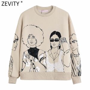 Hoodies dos homens moletons Zevity Mulheres Moda Beleza Meninas Imprimir Casual Feminino Básico O Pescoço De Malha Chic Pullovers Tops H510 230308