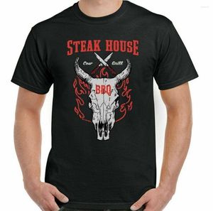 Herr t-skjortor bbq t-shirt herrar rolig grill Braai Party Chef Cooking Cook Skull Top Steak House